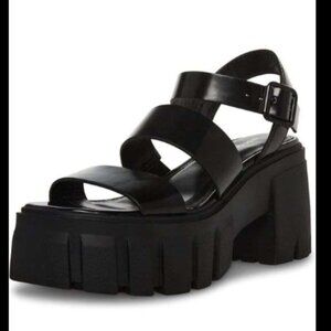 New Madden Girl Women's Gaines Heeled Sandal Size 9 Black Faux Leather